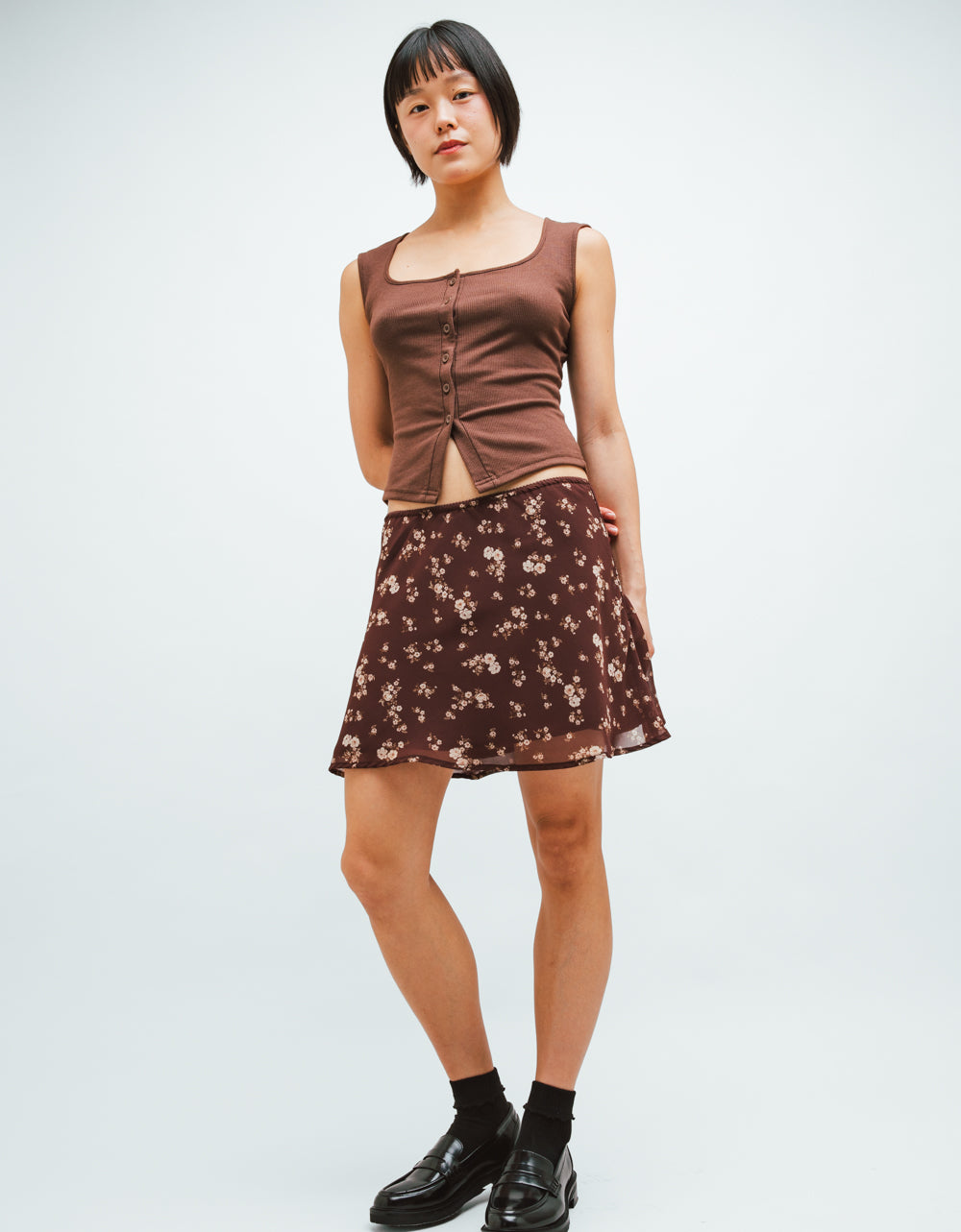 Mocha Floral Mini Skirt