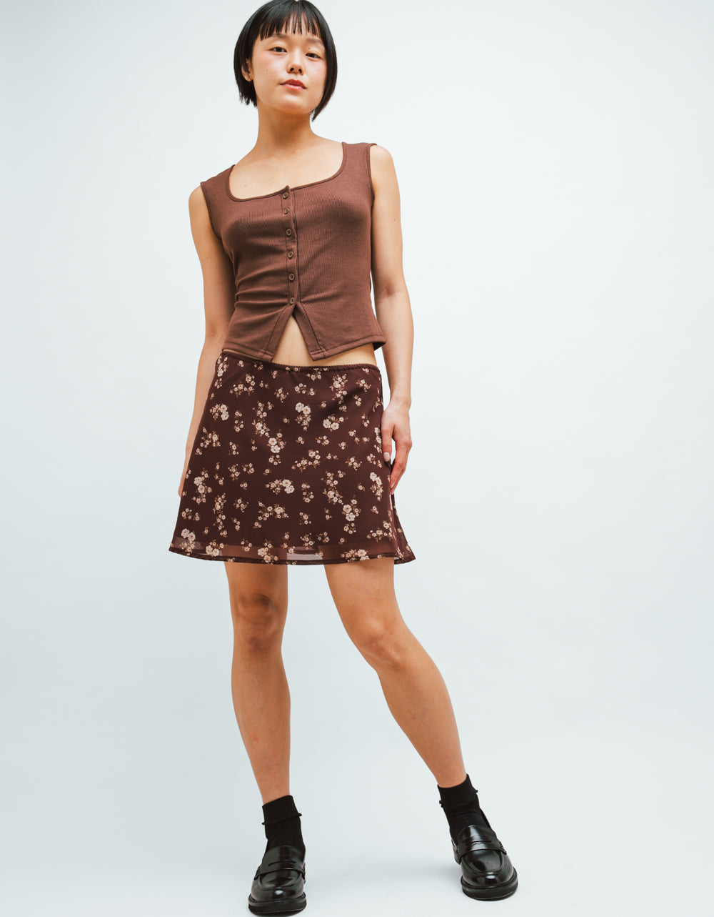 Mocha Floral Mini Skirt