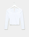 Ribbed Scoop Tee in White