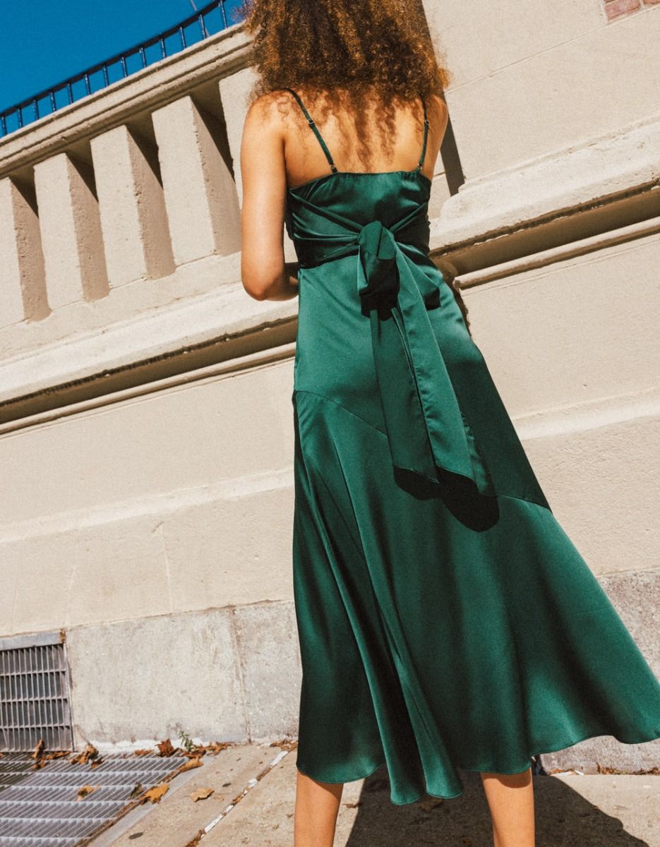 Regia Satin Slip Dress in Hunter_4