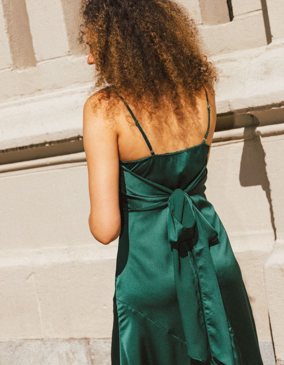 Regia Satin Slip Dress in Hunter_5