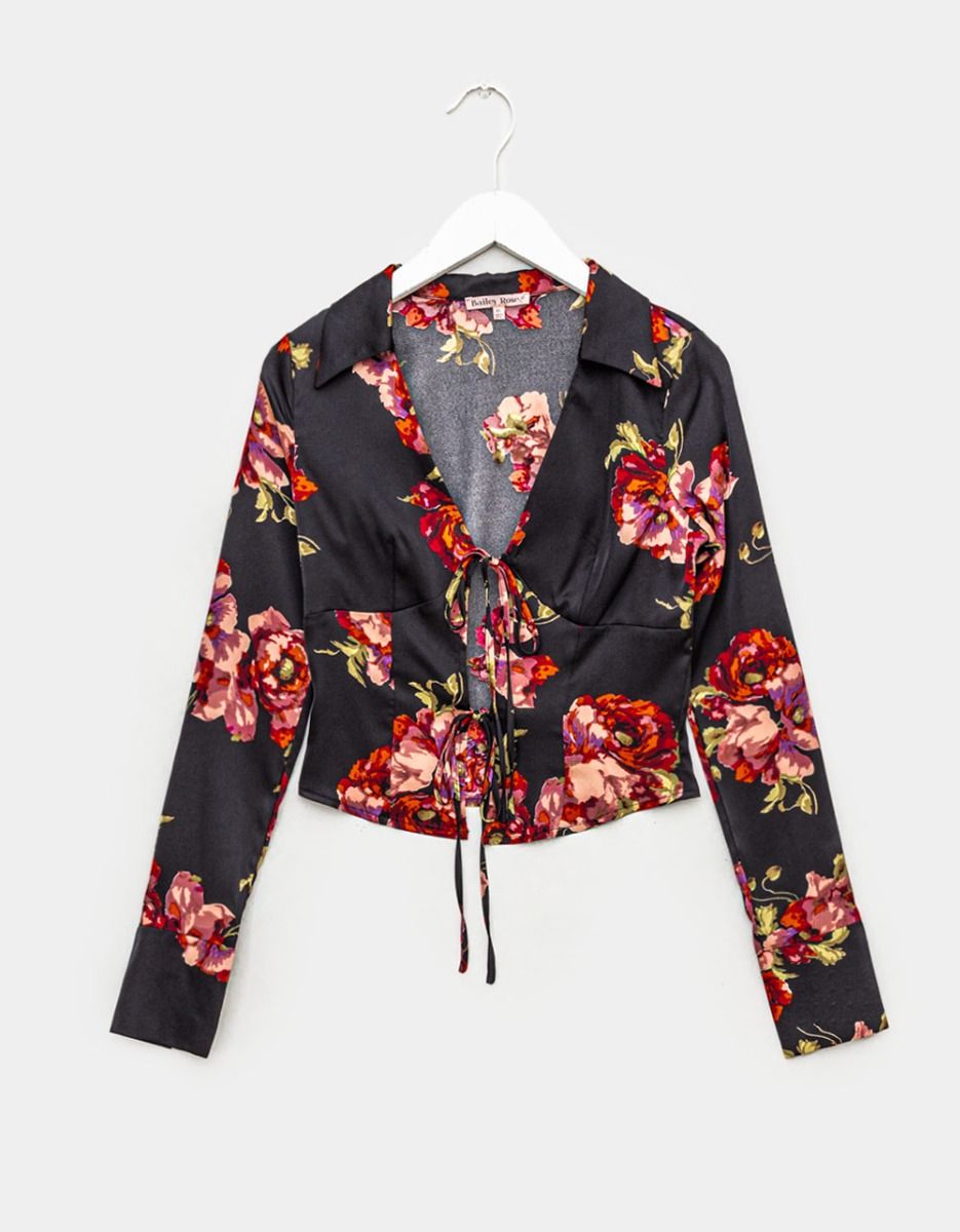 Roses Tie Front Top_0