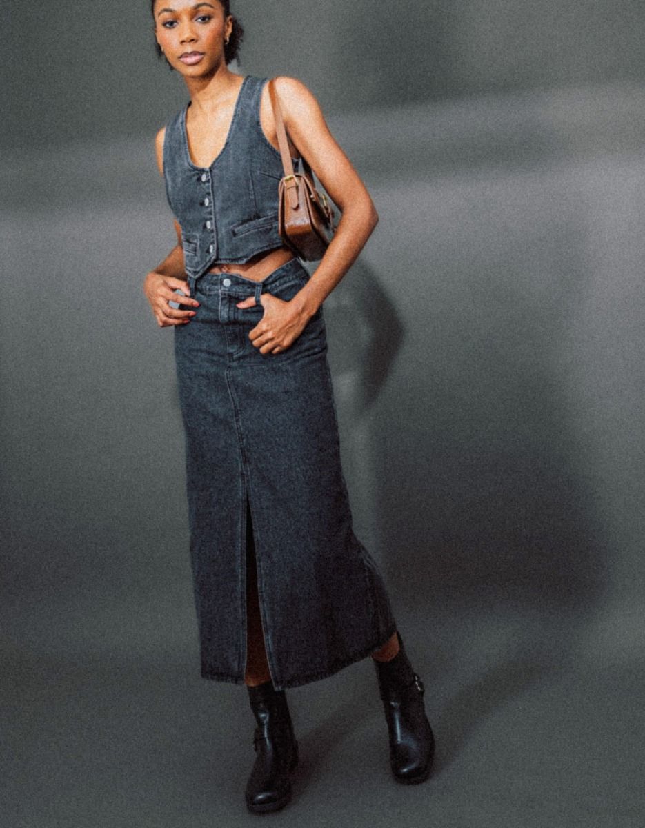 Sable Denim Midi Skirt_2