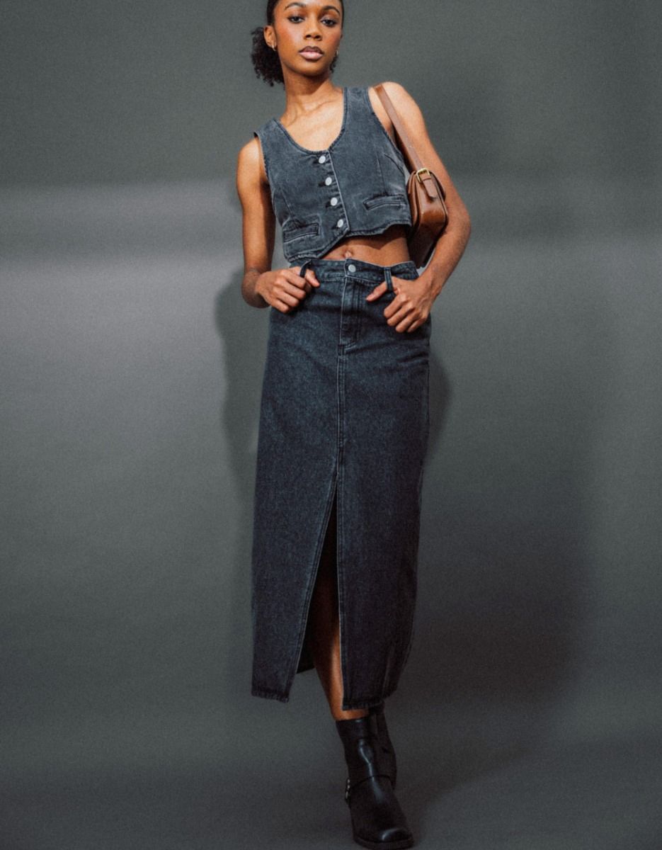 Sable Denim Midi Skirt_1