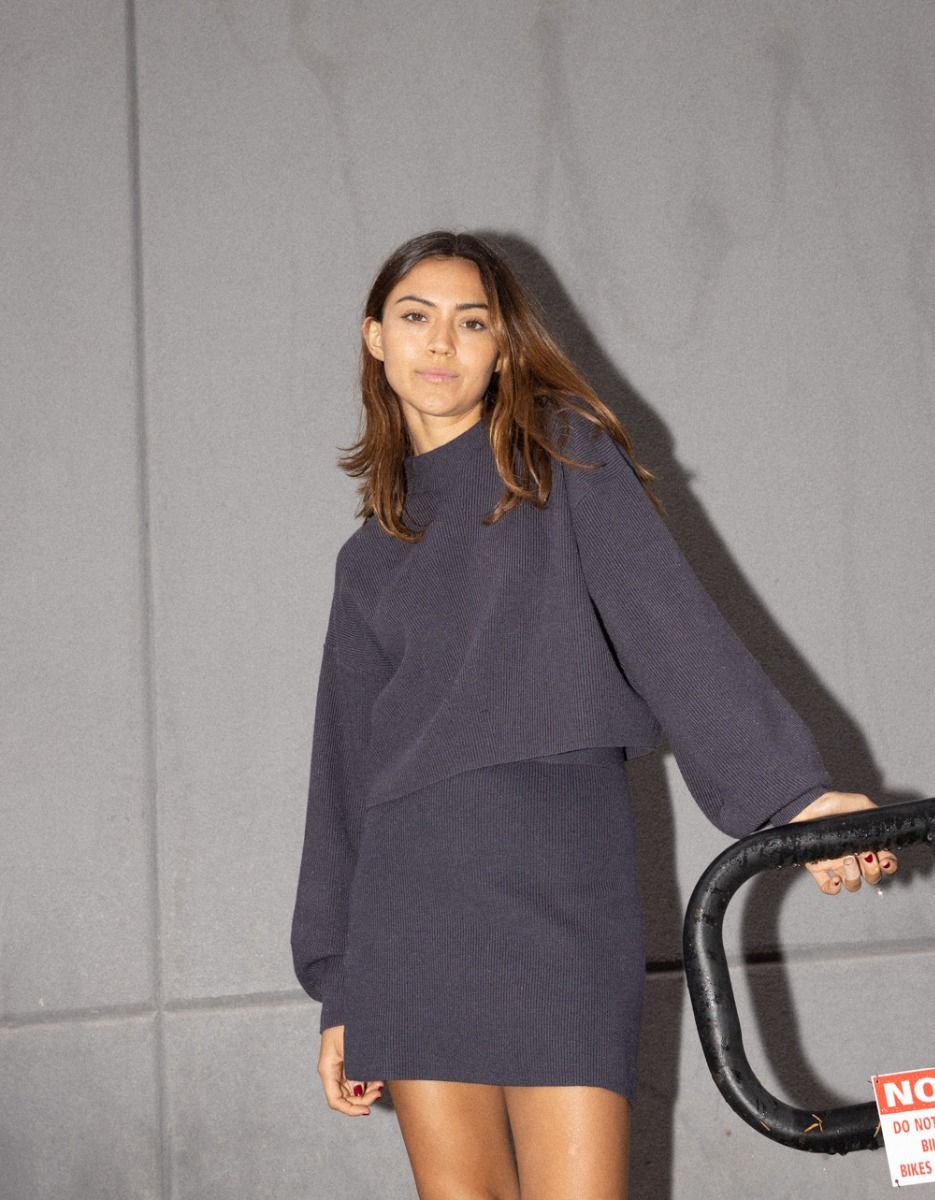 Ottie Knit Skirt in Dusty Navy_3