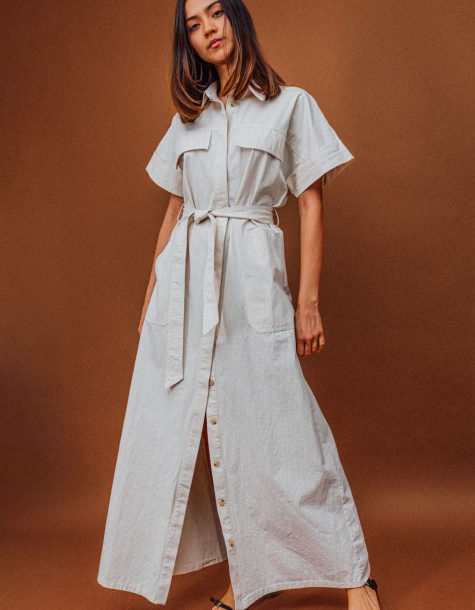 Delina Utility Dress in Creme_3