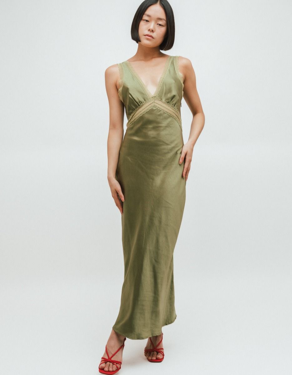 Olive Vee Satin Maxi Dress_2