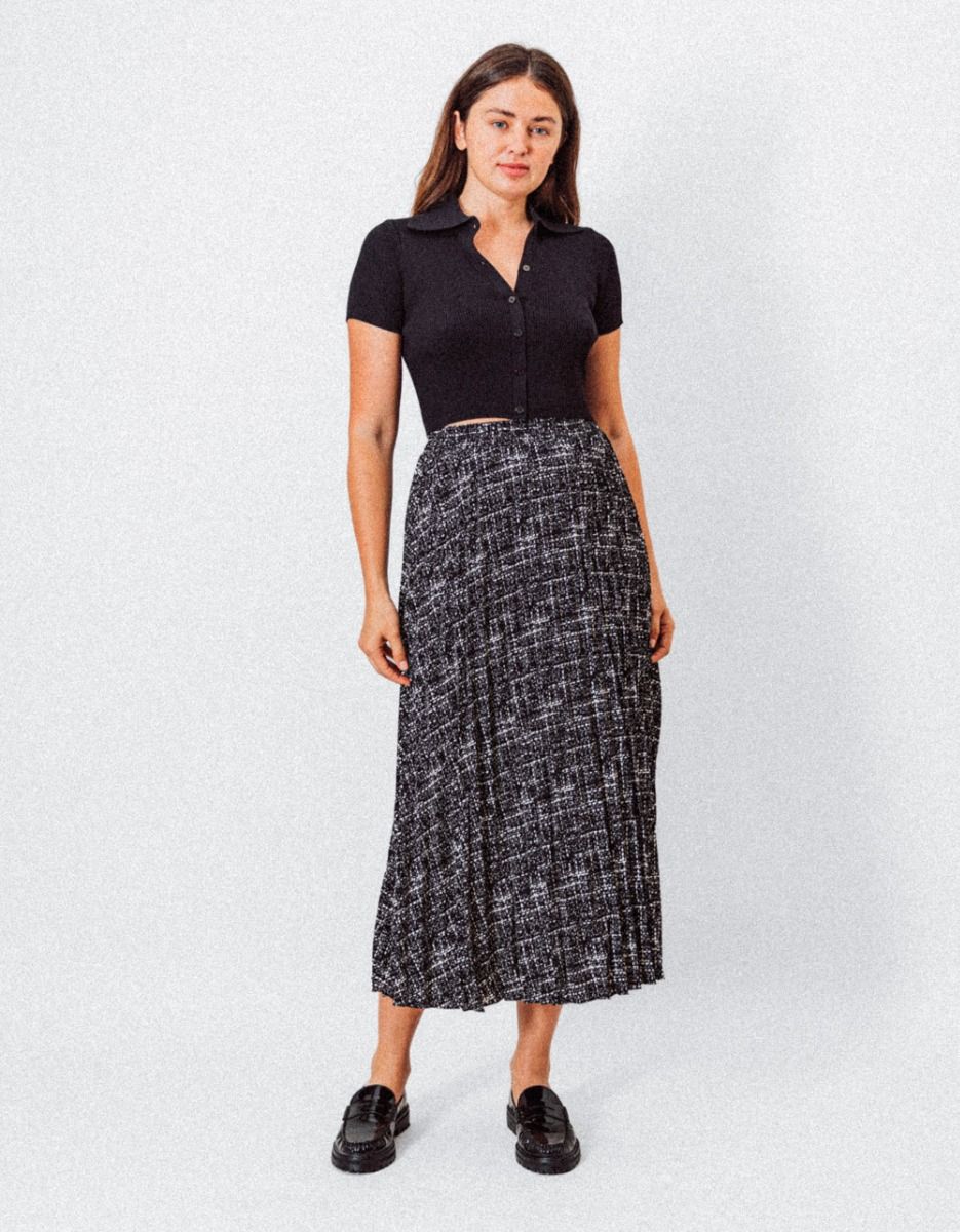 Tweed Print Midi Skirt_1