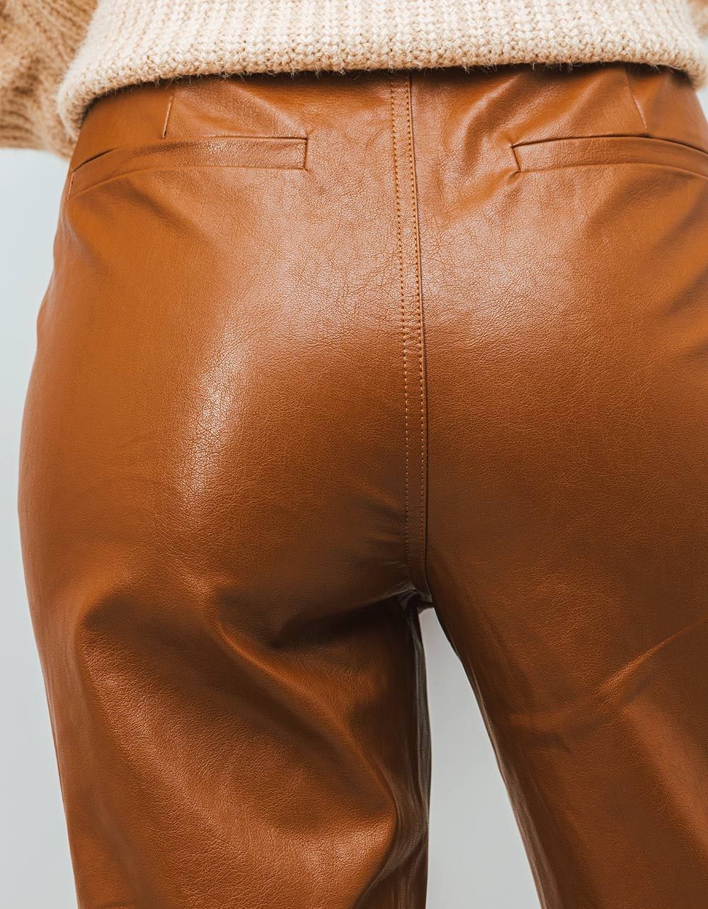 Avryl Faux Leather Pants in Brown_2