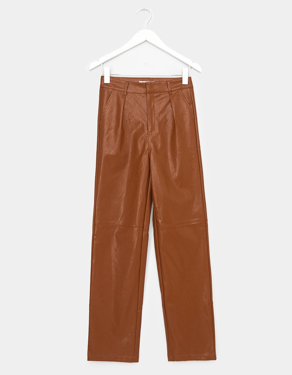 Avryl Faux Leather Pants in Brown_0