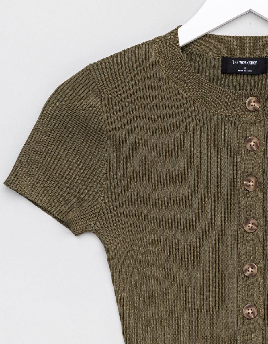 Baby Rib Cardi in Olive_2