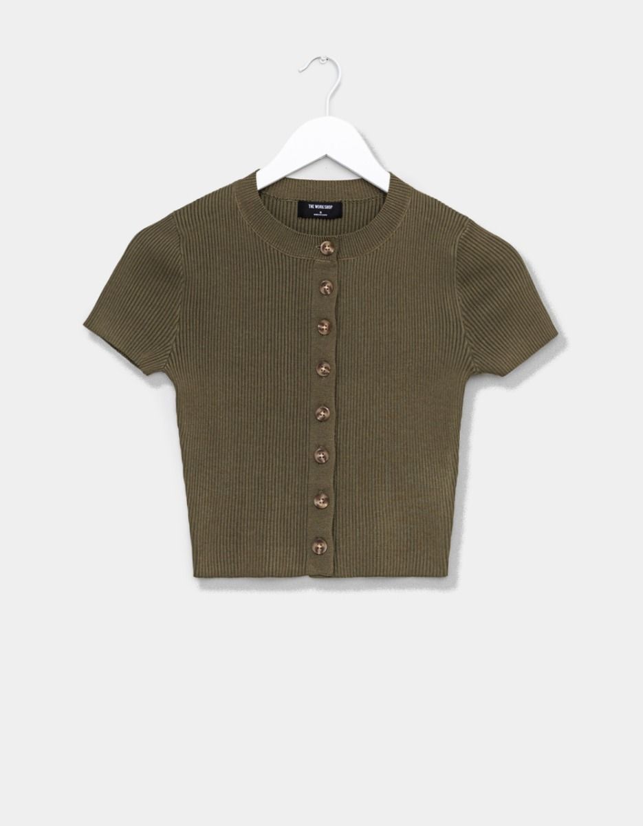 Baby Rib Cardi in Olive_0