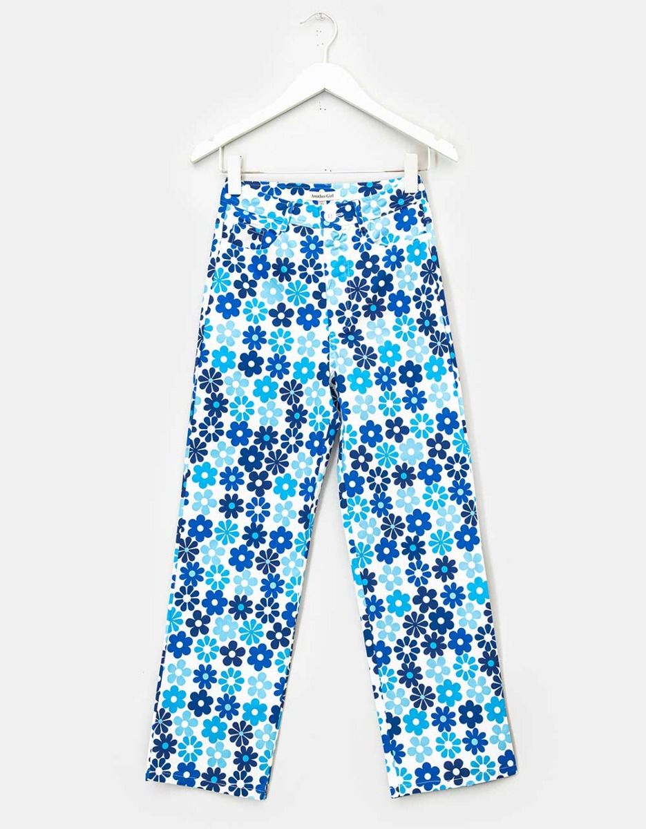 Blue Floral Crop Jeans_0