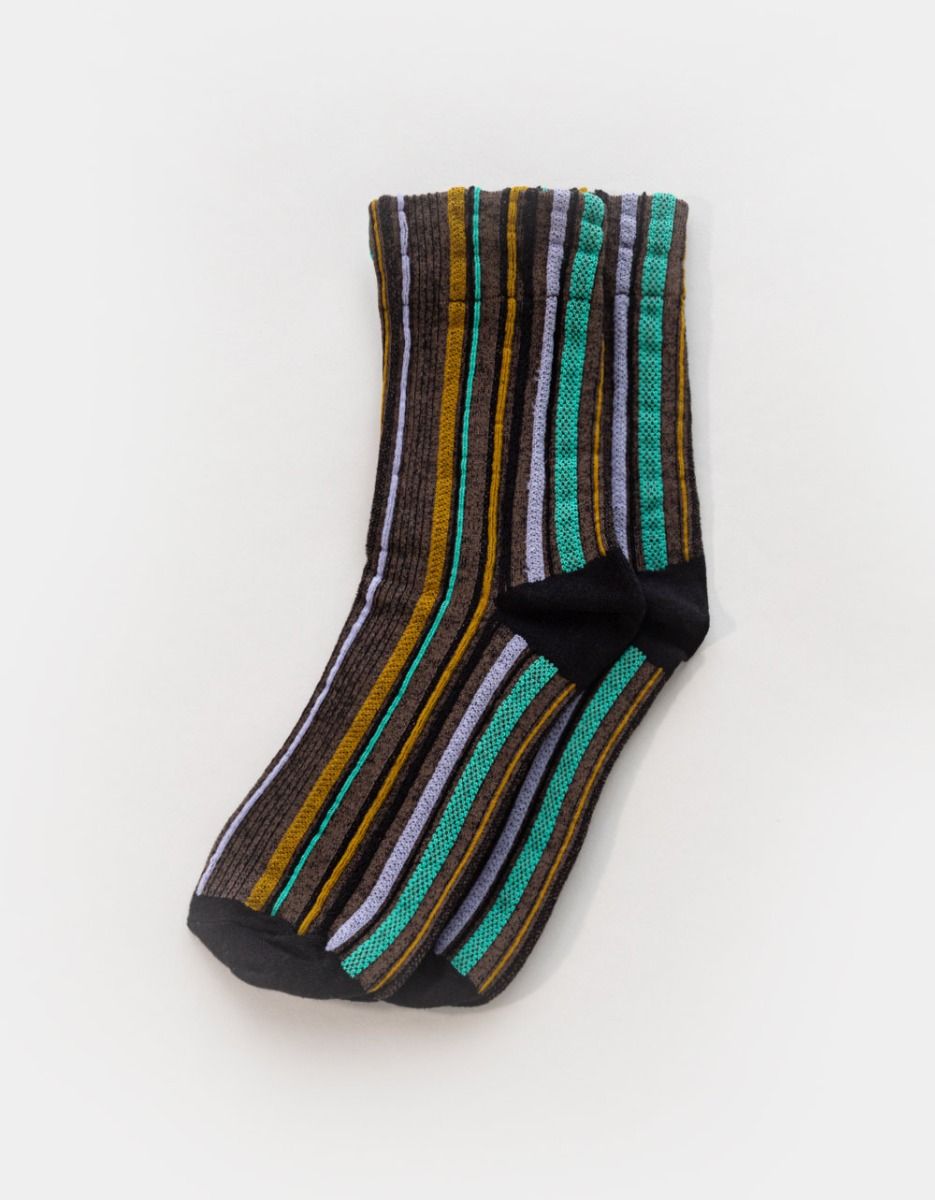 Busy Stripe Socks in Black_0
