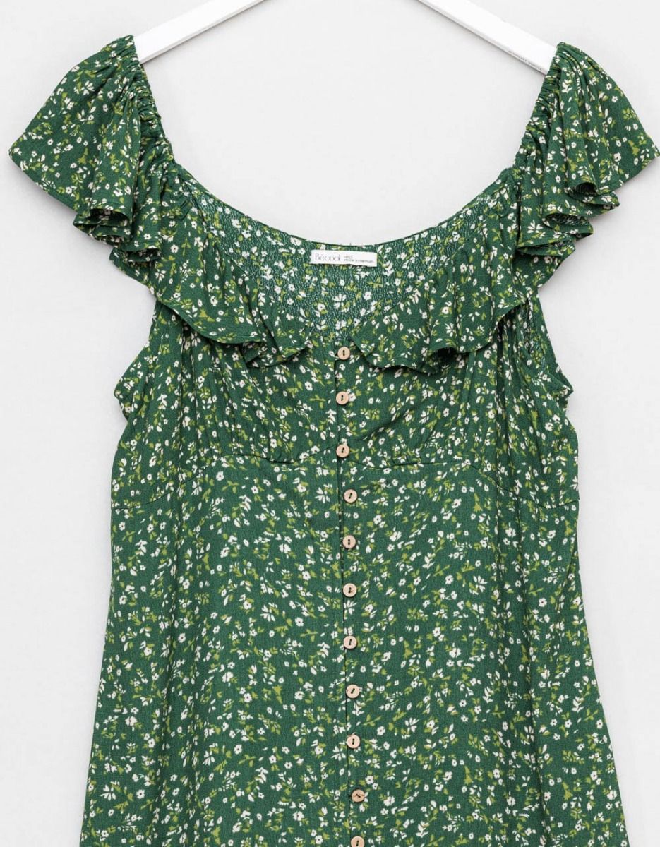 Button Floral Dress in Lime_1