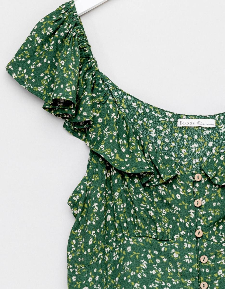 Button Floral Dress in Lime_2