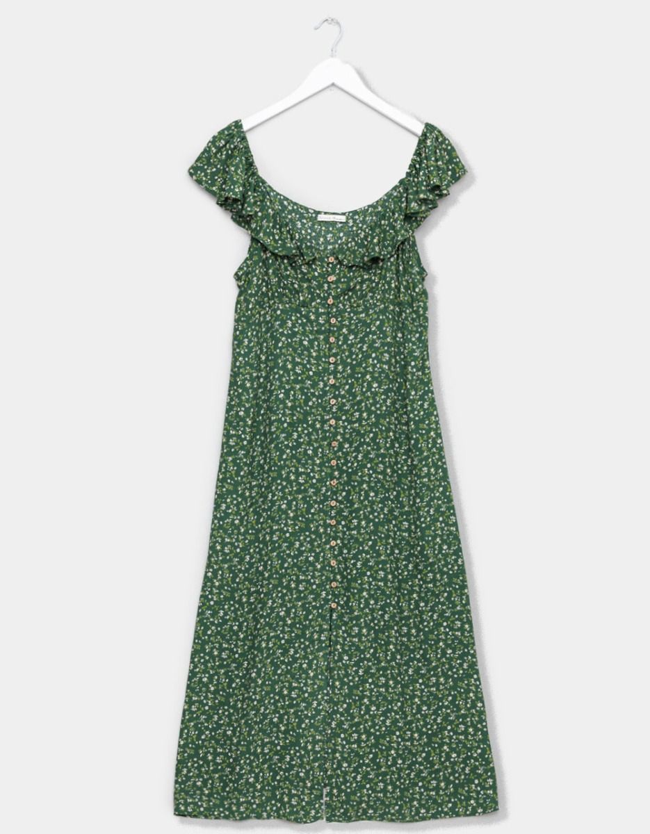 Button Floral Dress in Lime_0