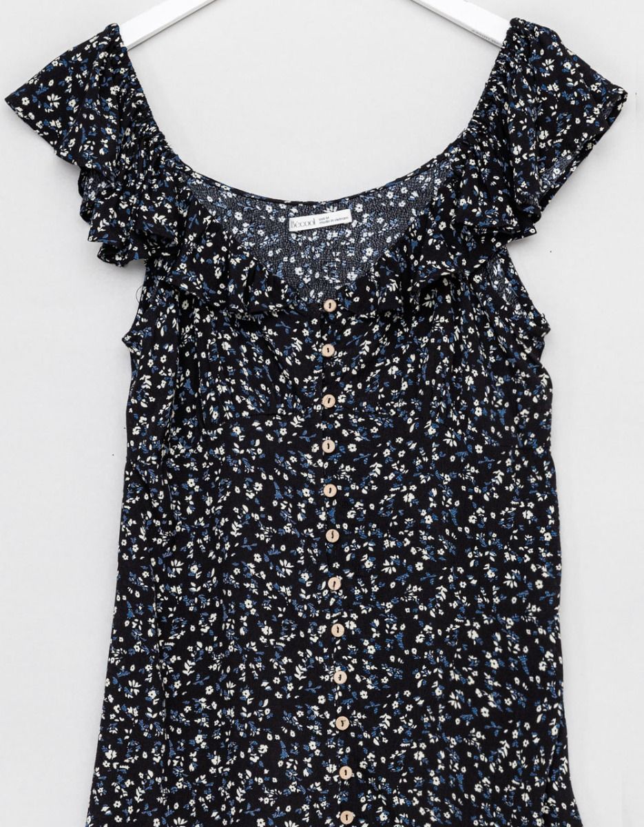 Button Floral Dress Navy_1