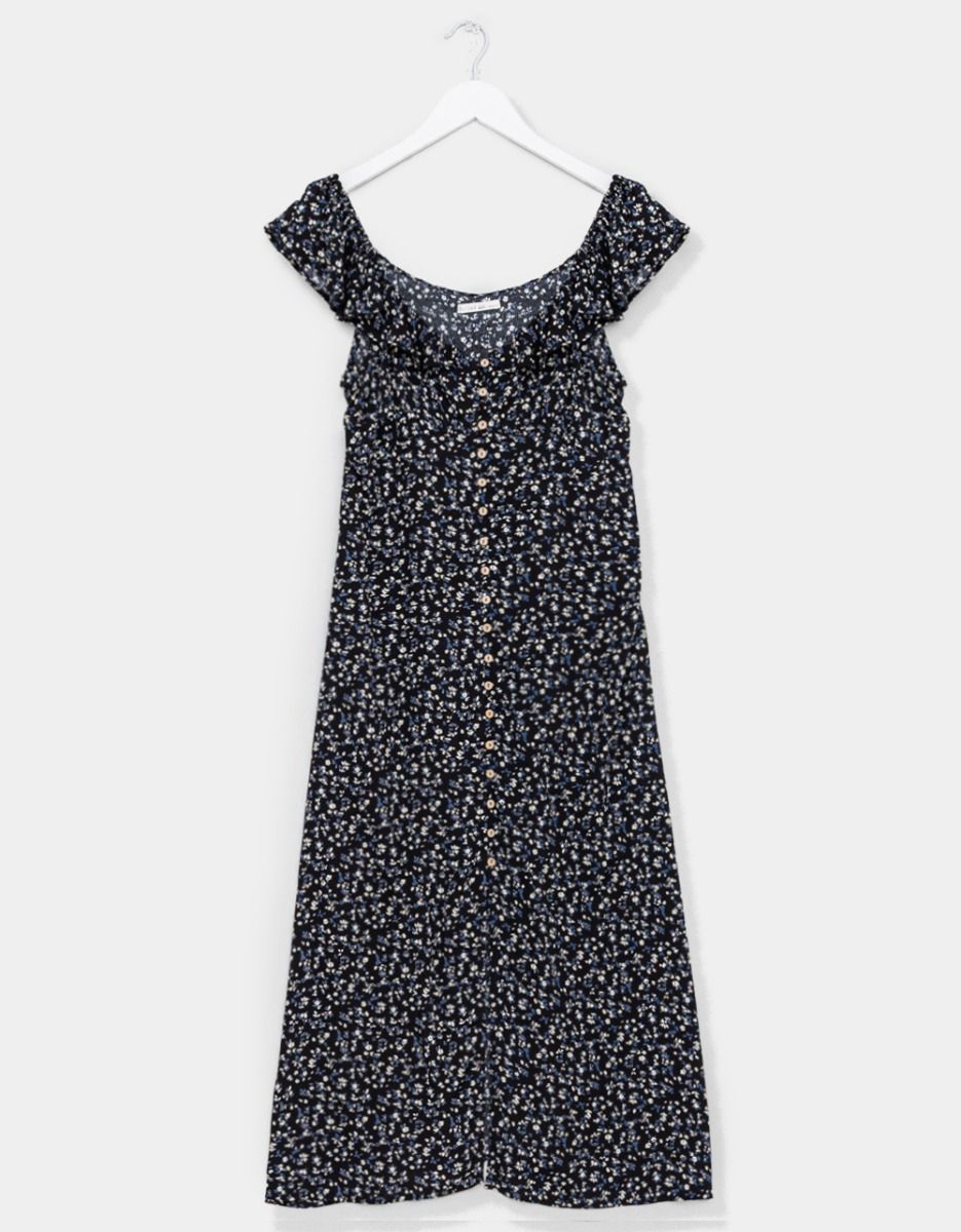 Button Floral Dress Navy_0