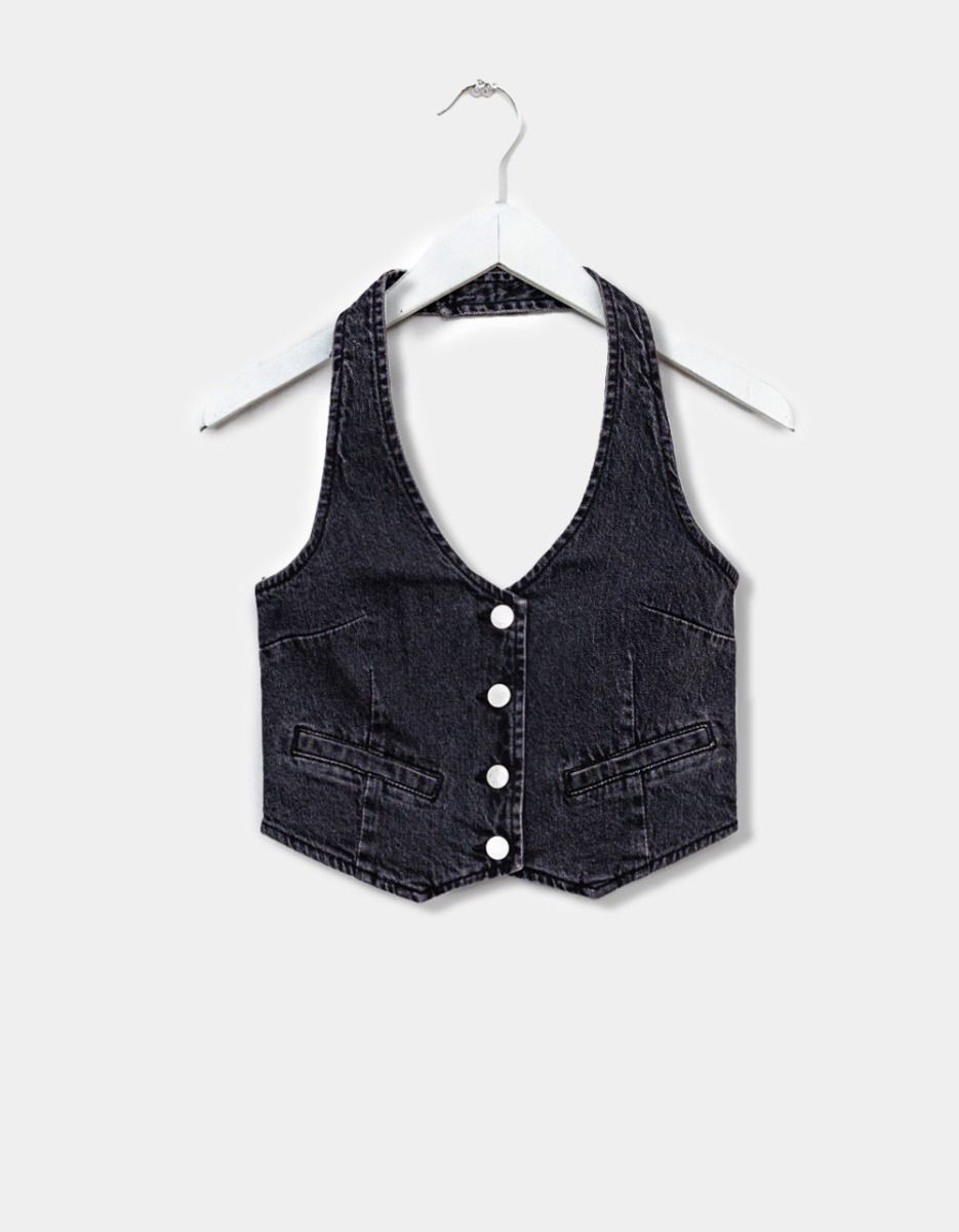 Halter Vest in Ash Black_0