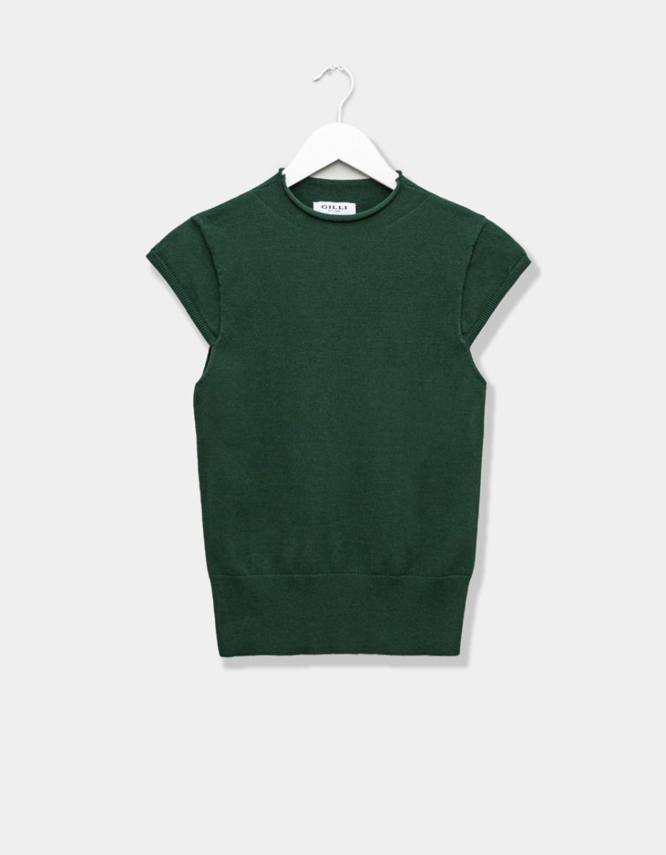 Cap Sleeve Knit Tee in Hunter_0