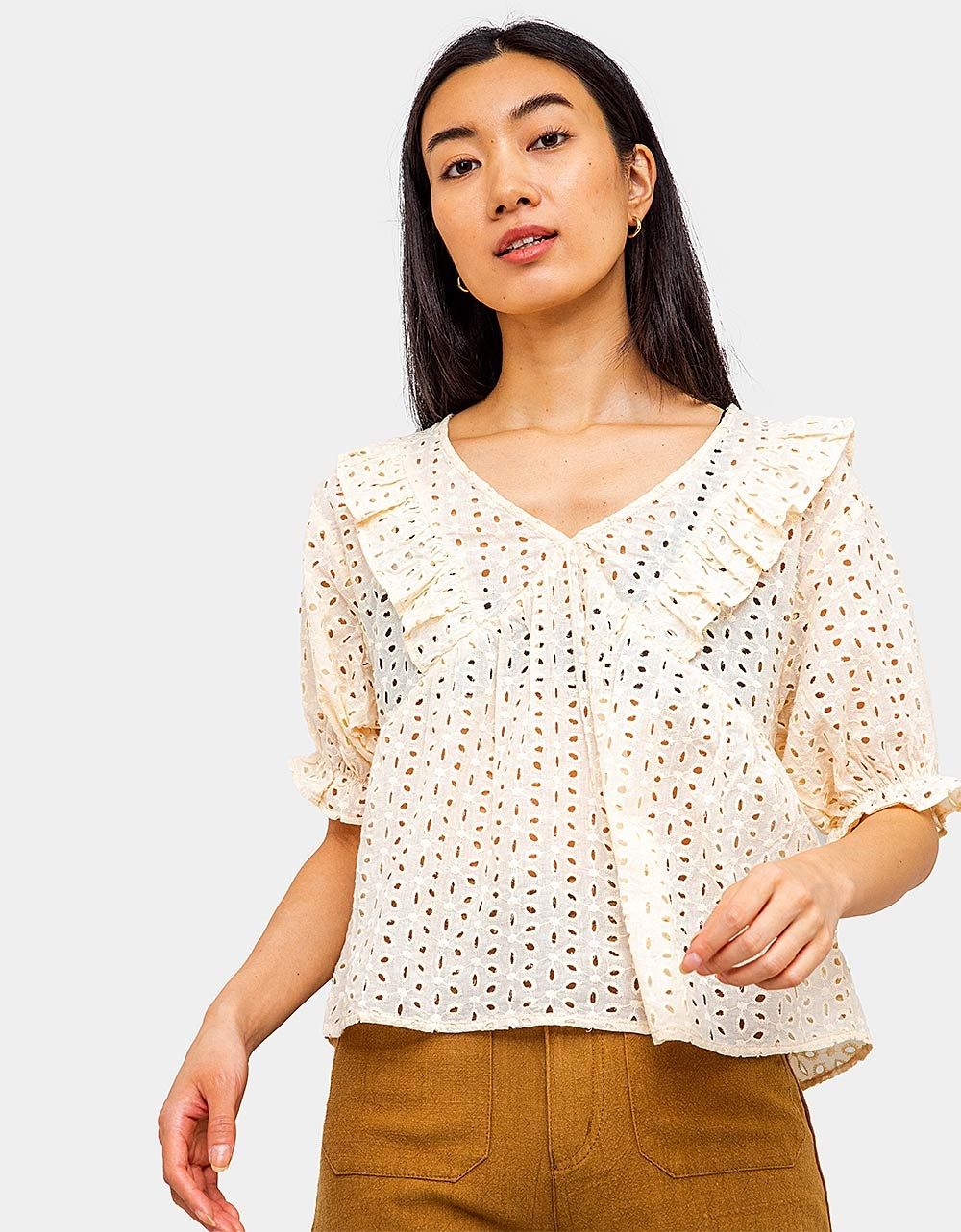 Cassia Eyelet Frill Blouse_0