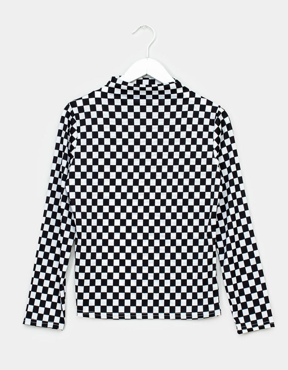 Checker Mock Neck_0
