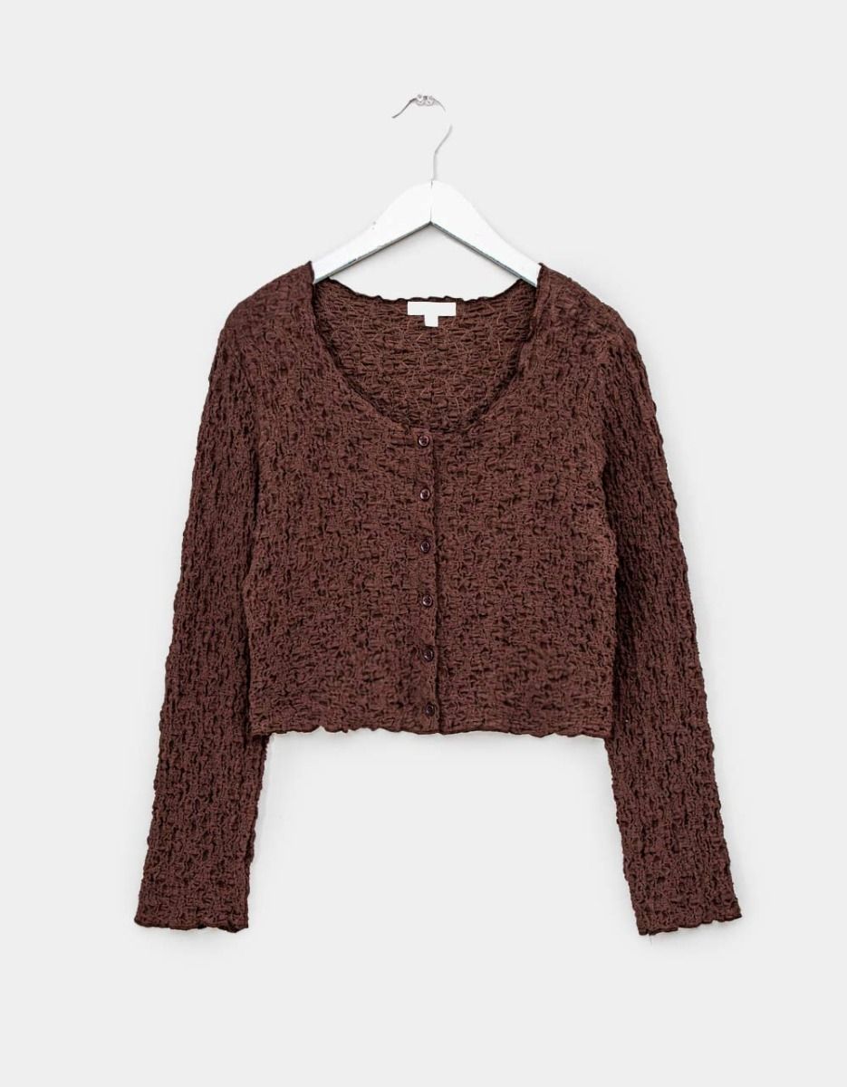 Clair Crinkle Cardi in Brown_0
