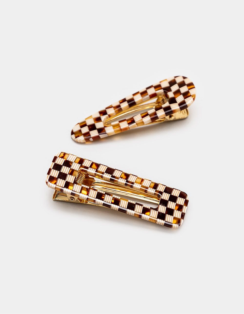 Clip Set in Multi Brown Check_1