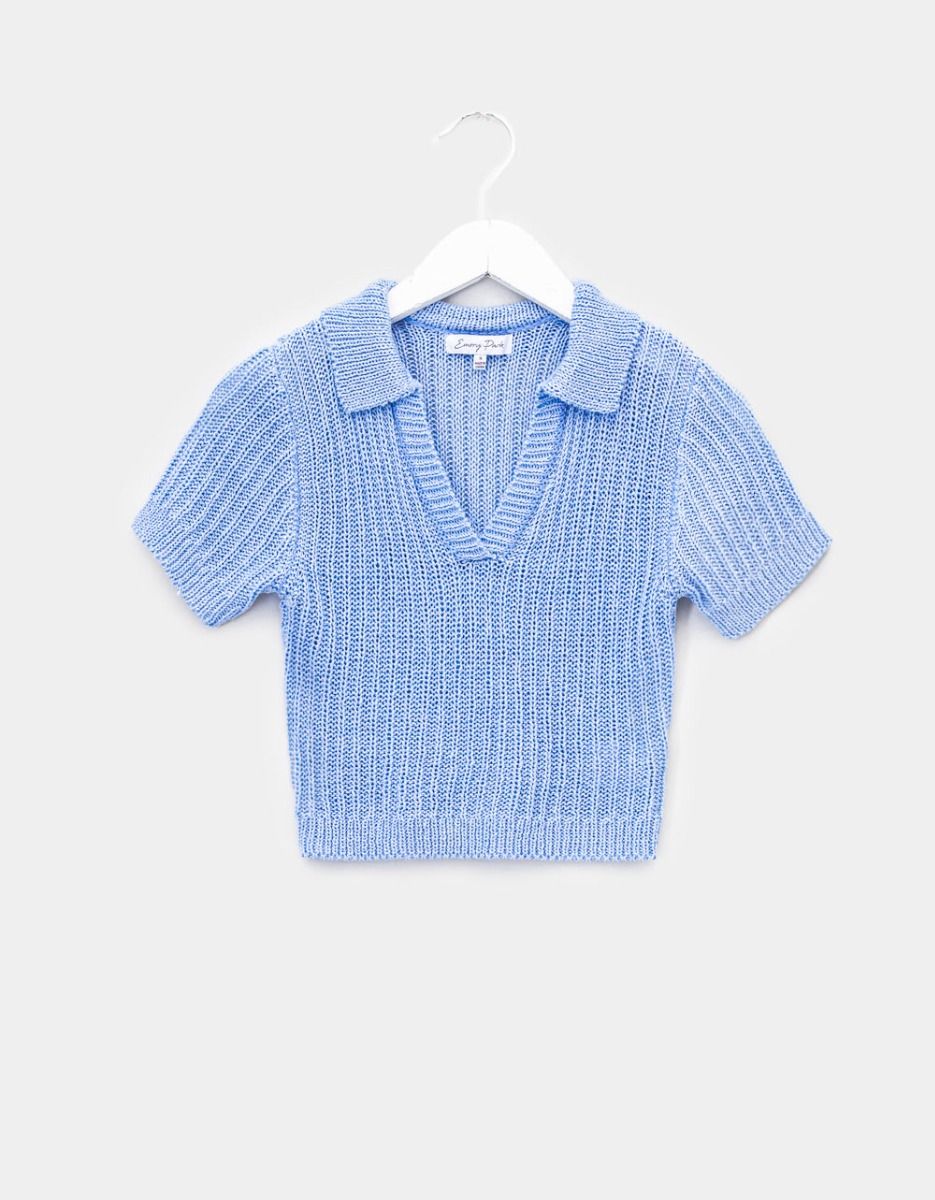 Cousin Collar Crop Knit in Blue_0