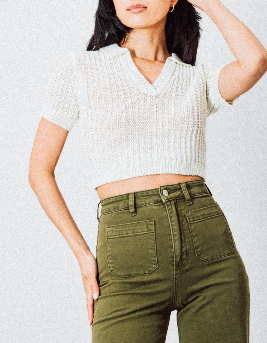 Cousin Collar Crop Knit in Ivory_4
