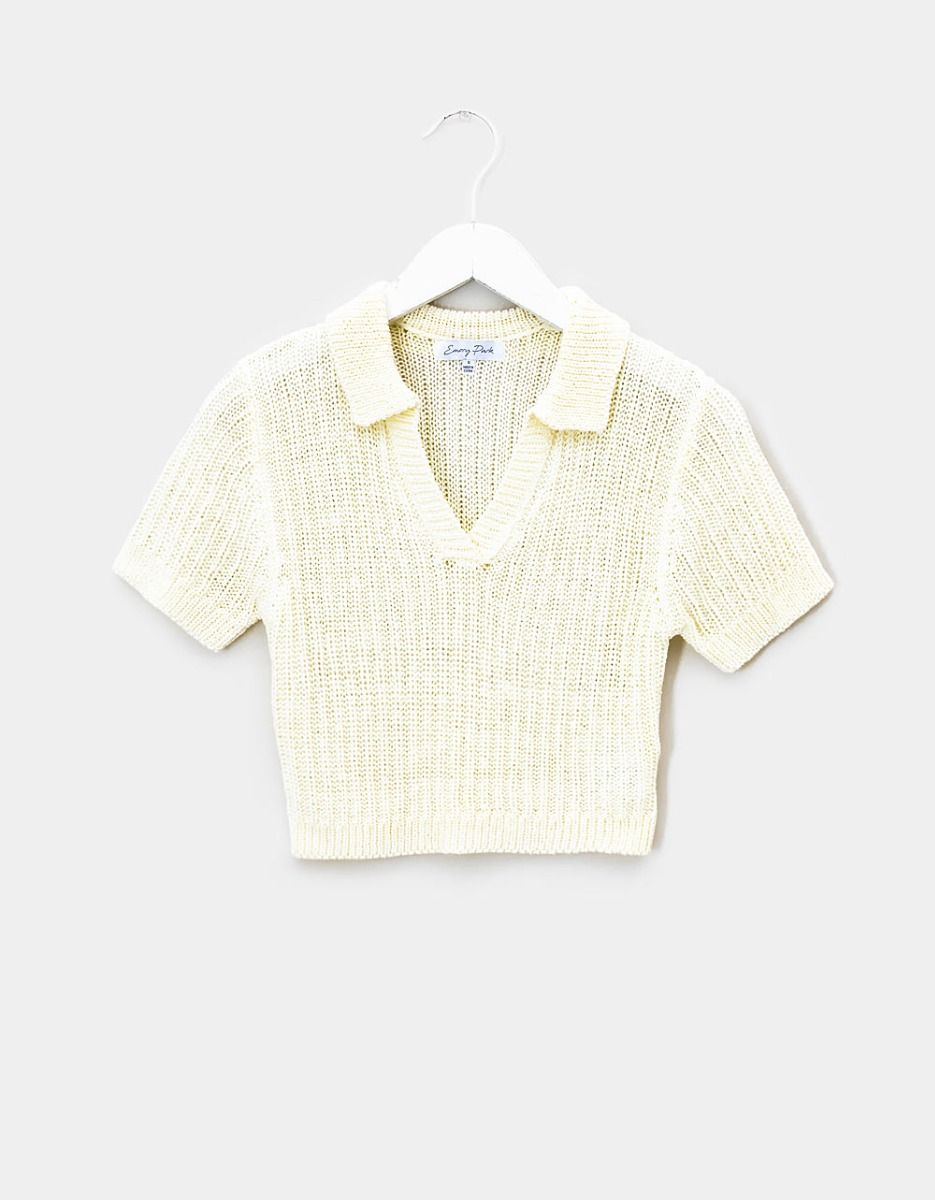 Cousin Collar Crop Knit in Ivory_0