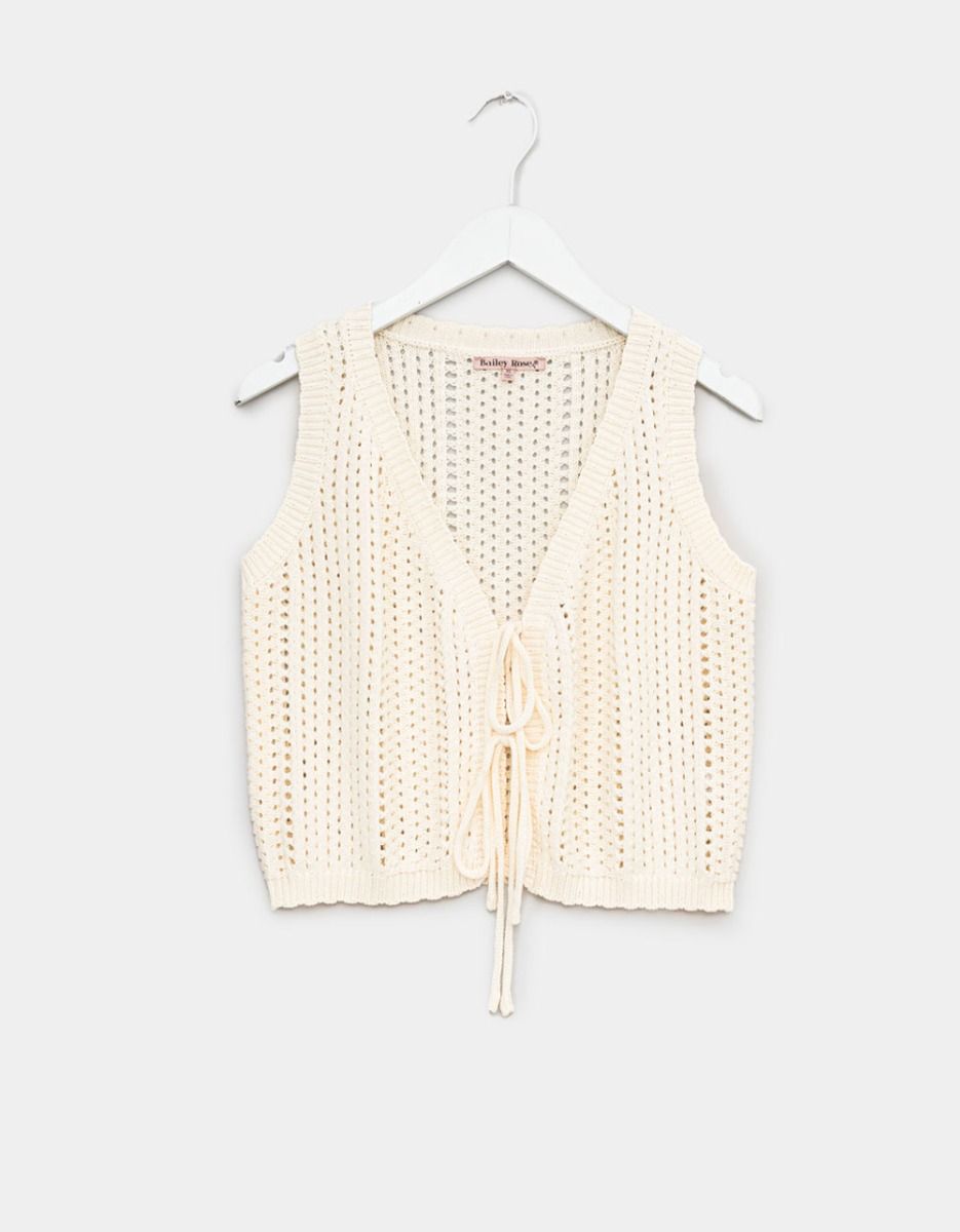 Crochet Tie Vest in ivory_0