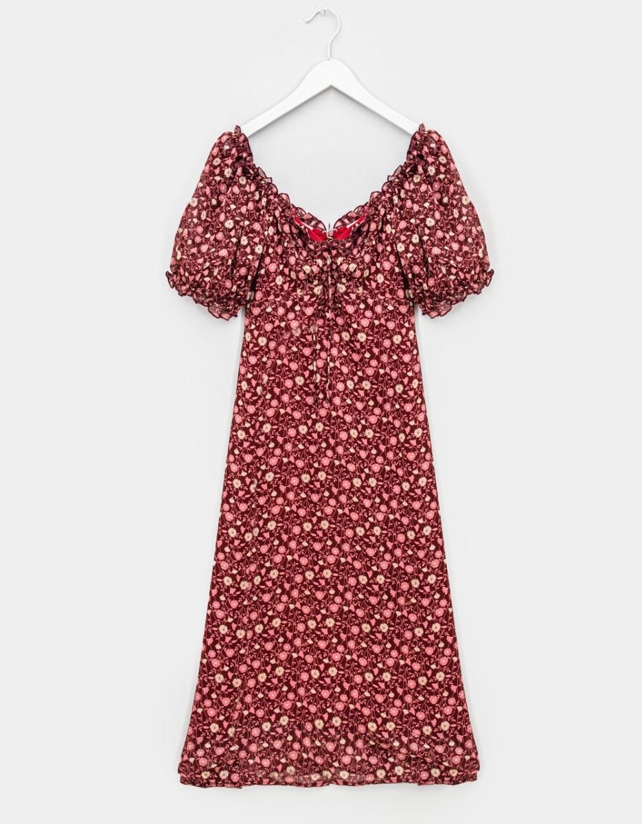 Floral Sweetheart Midi in Burgundy Multi_0