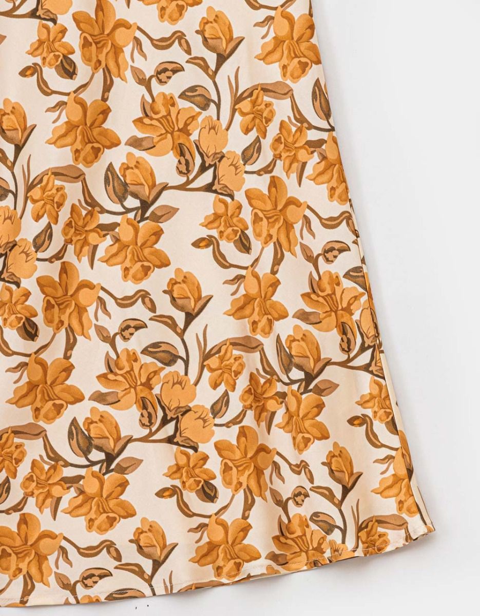 Floreale Satin Skirt in Beige_2