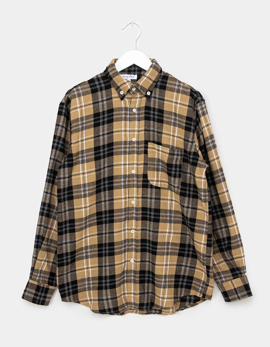 Foster Boyfriend Shirt in Tan Plaid_0