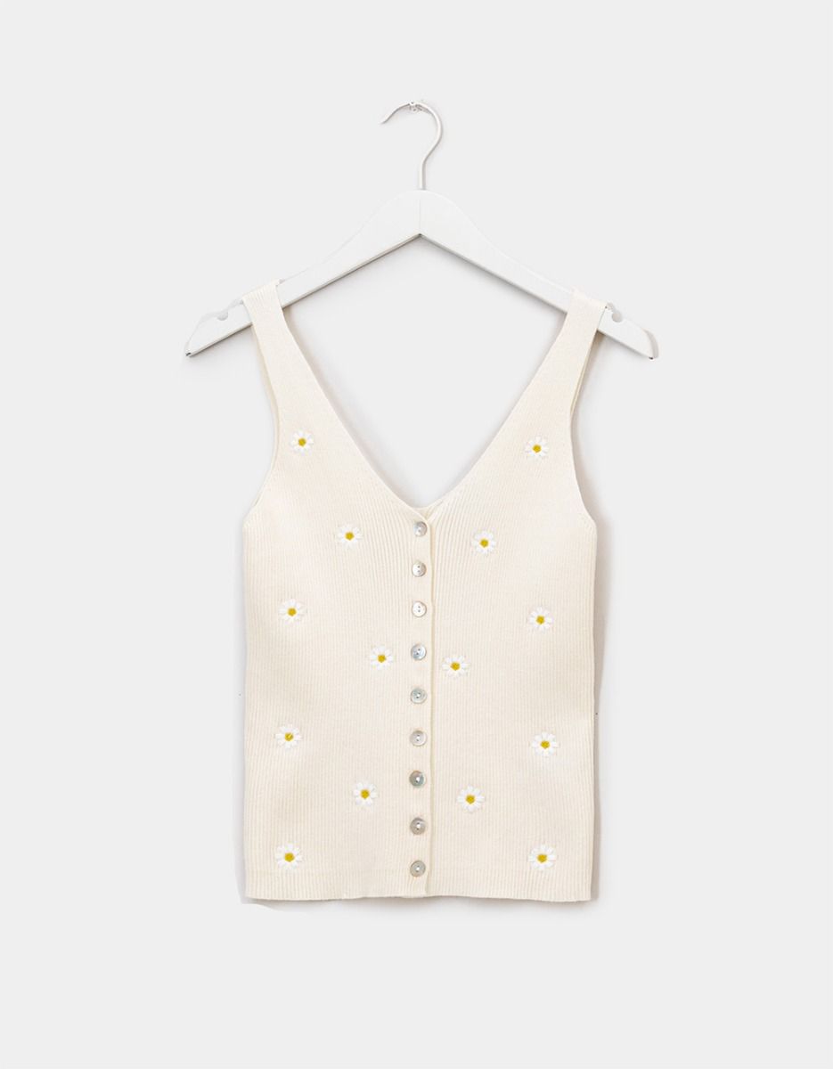 Grace Flower Tank in Creme_0