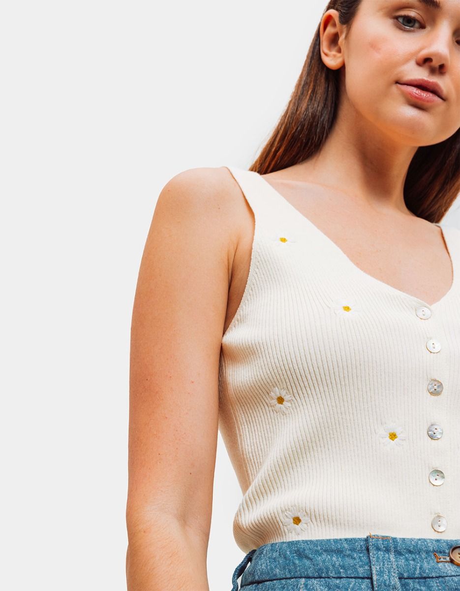 Grace Flower Tank in Creme_2