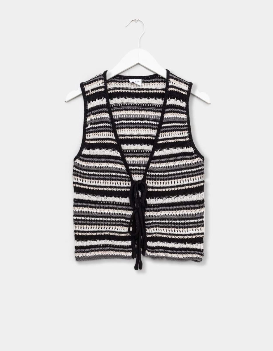 Gris Stripe Crochet Top_0