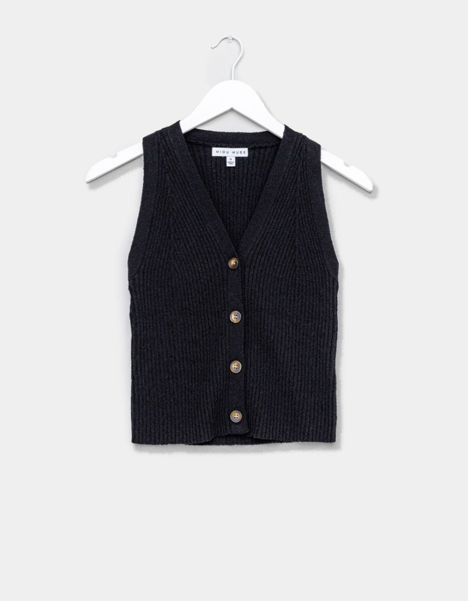 Isla Button Vest in Black_0