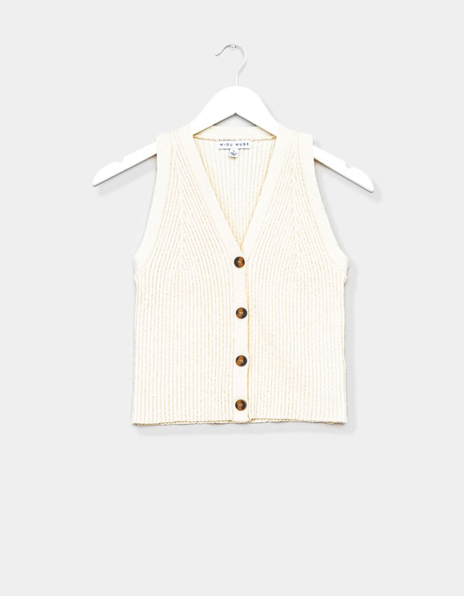 Isla Button Vest in Ivory_0