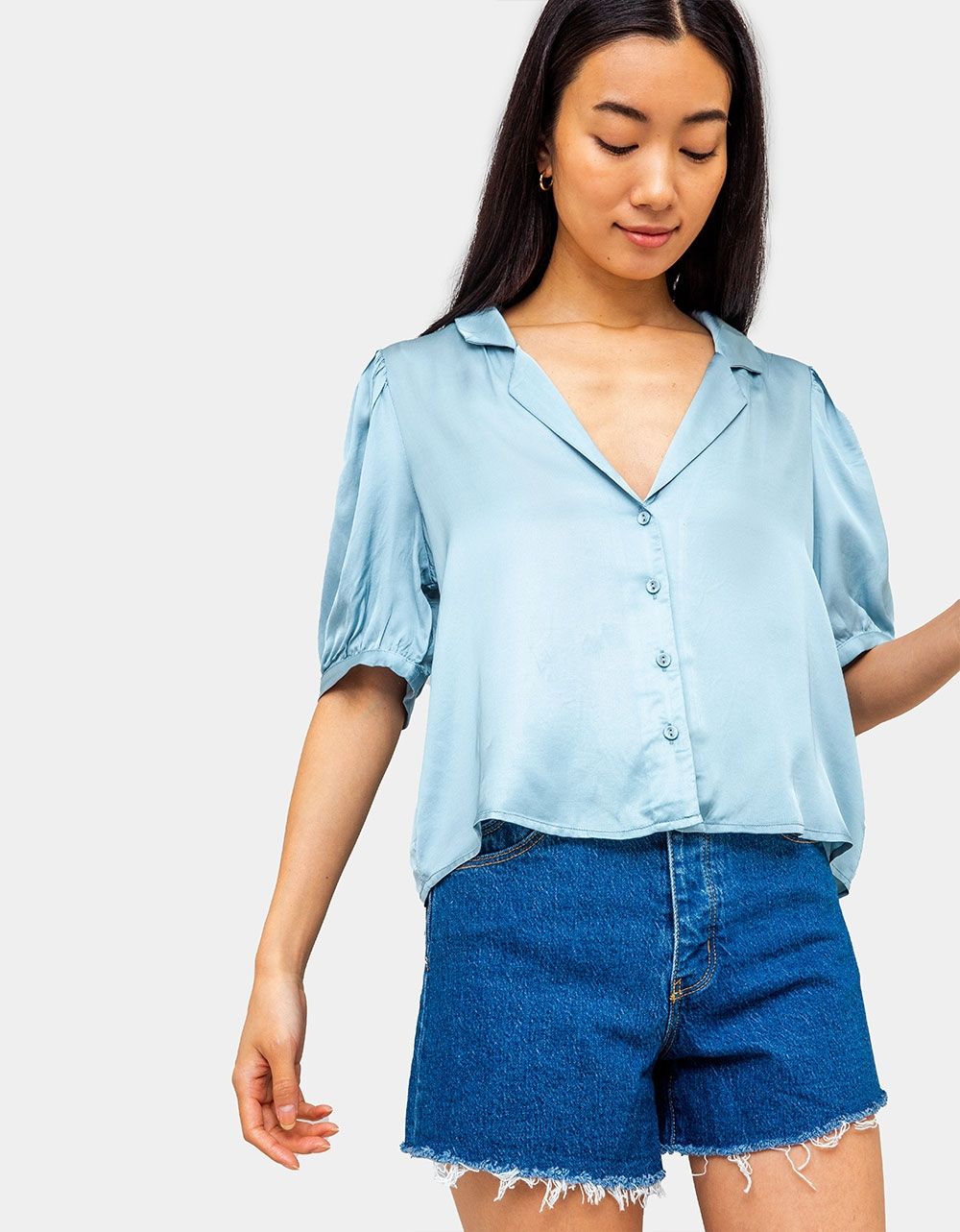 Maleen Satin Blouse in Dusty Blue_1