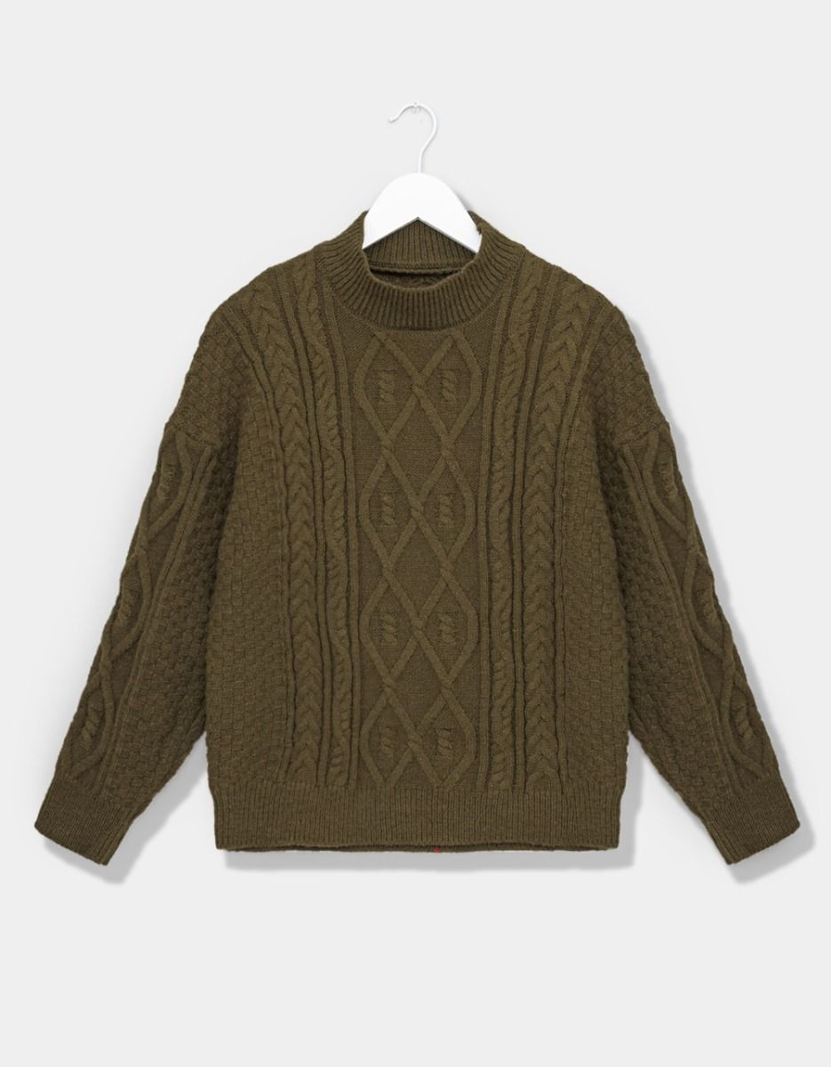 Olive Cable Sweater_0