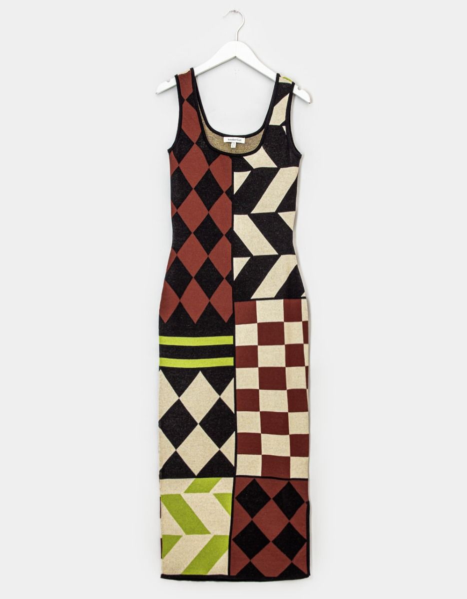 Patchwork Knit Midi Dress_0
