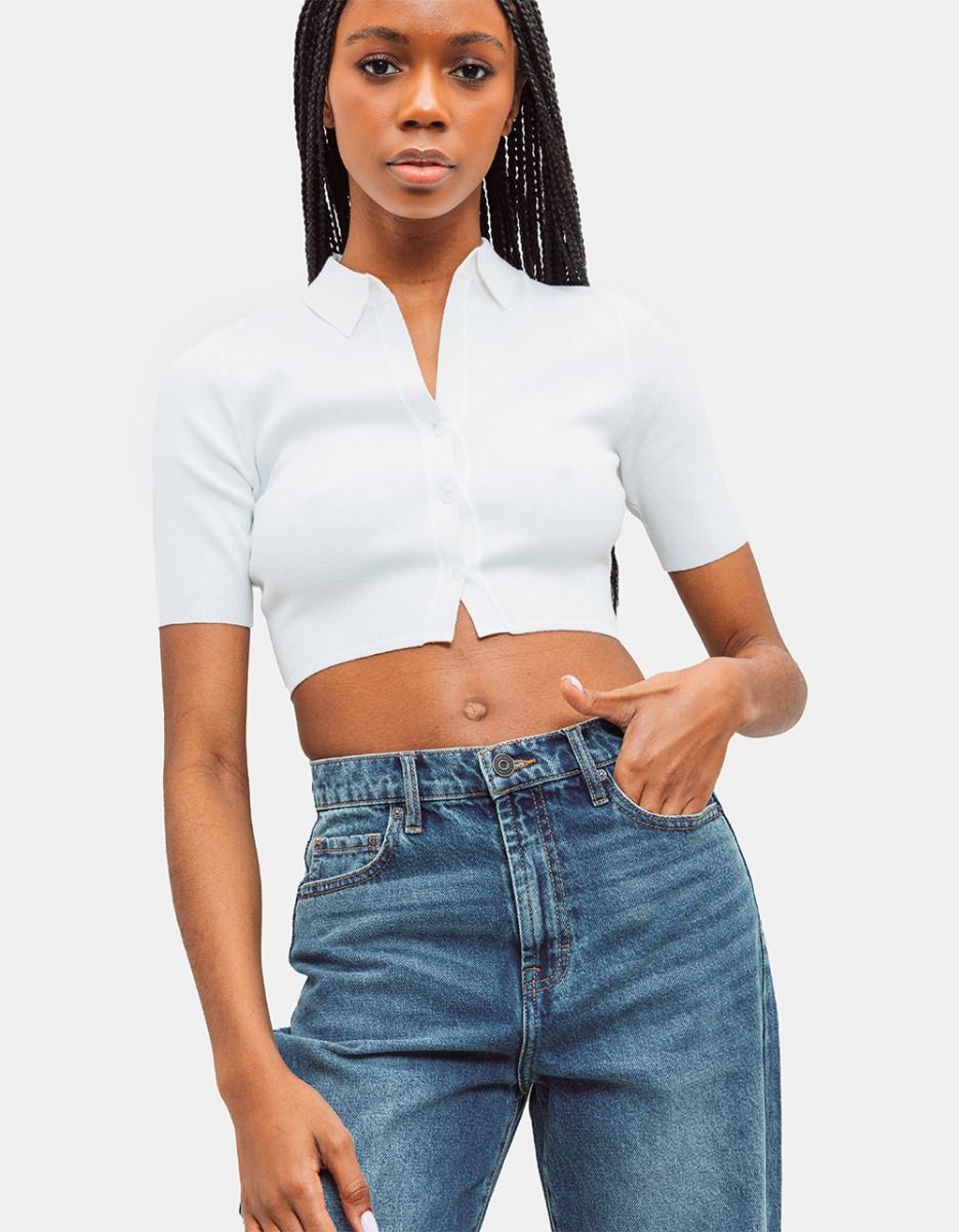 Petra Collar Top in White_2