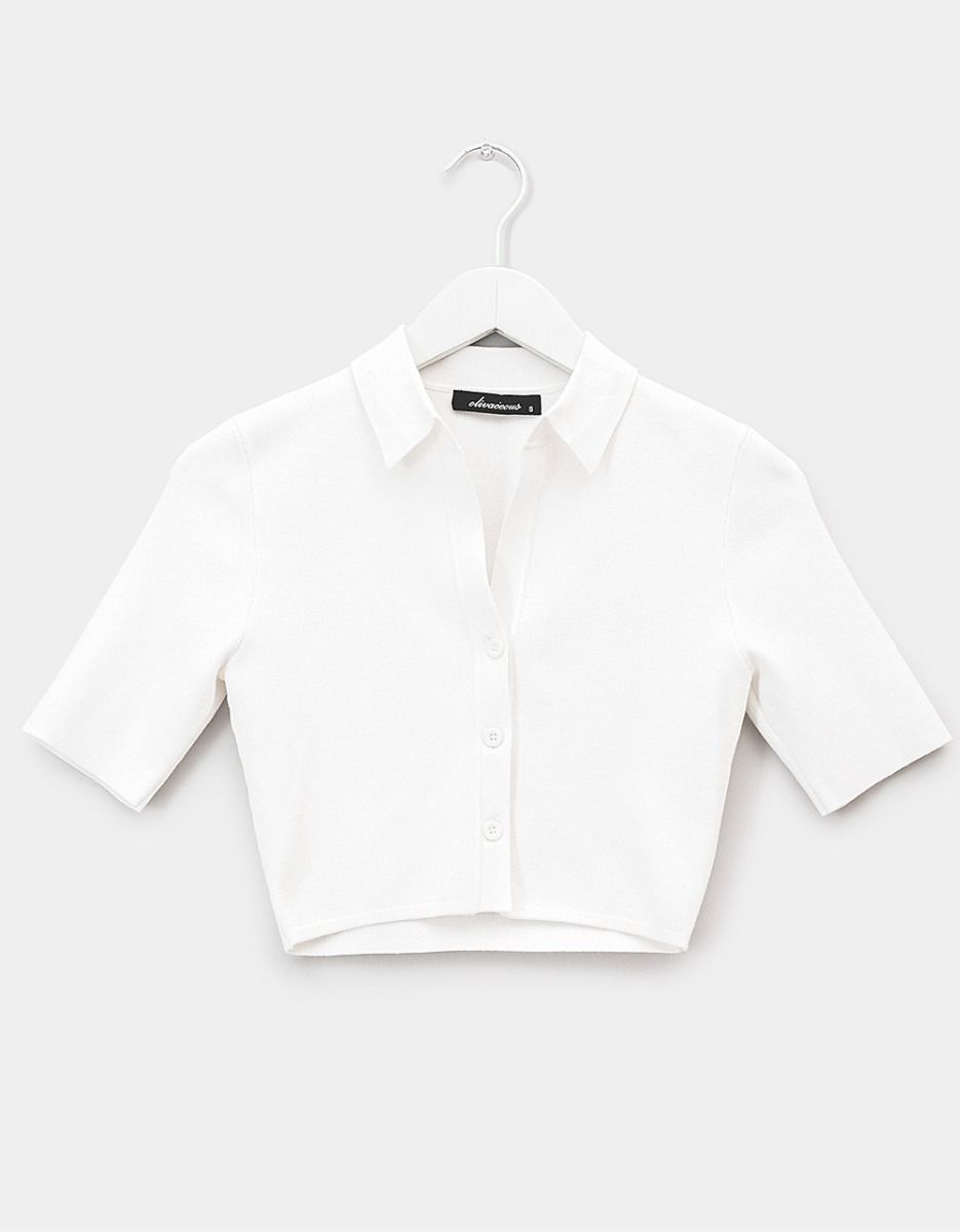 Petra Collar Top in White_0