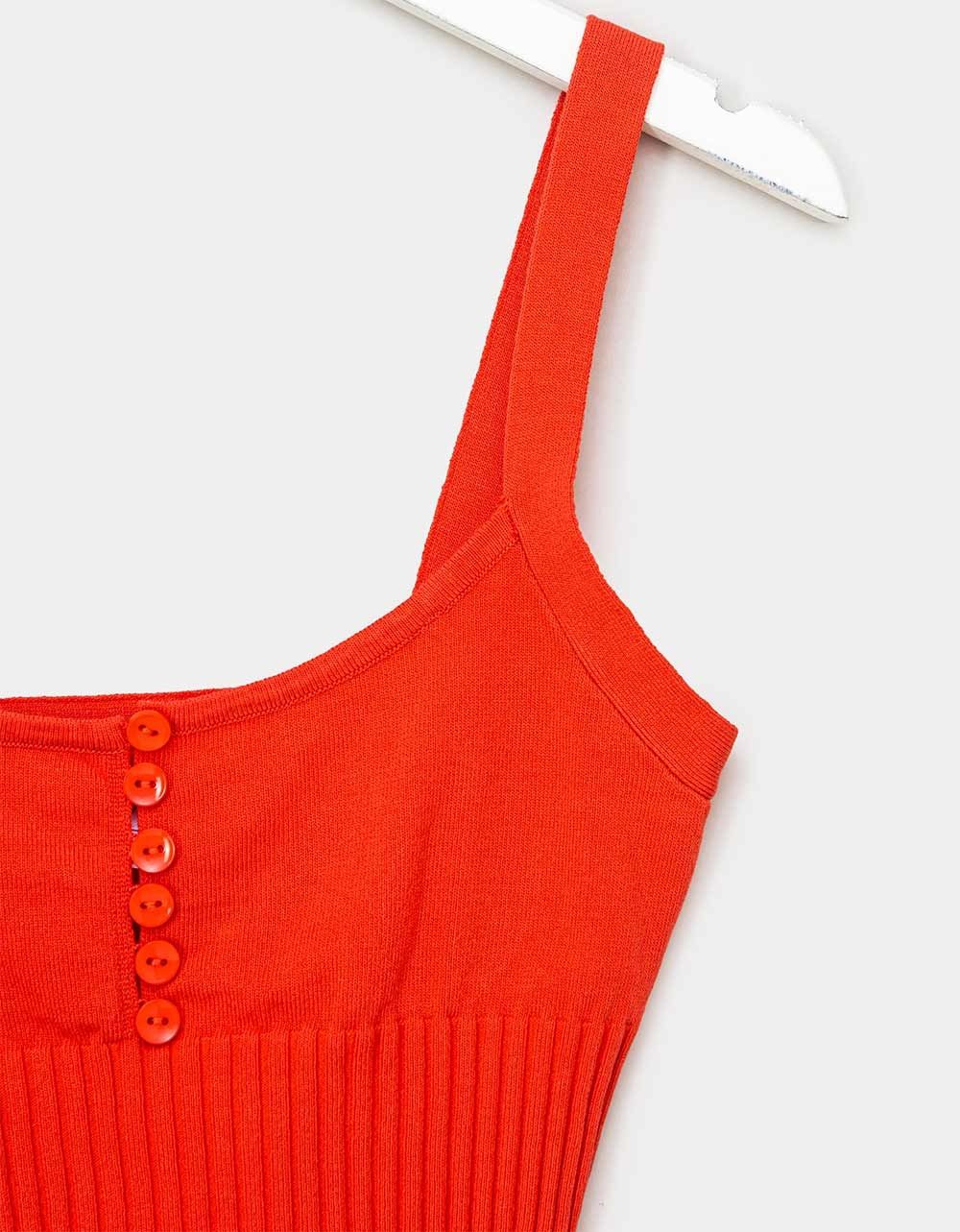 Pola Button Knit Tank in Red_1