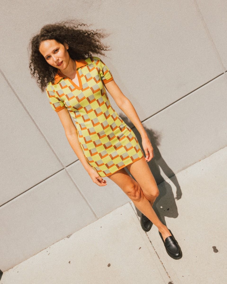 Retro Check Knit Polo Dress_3