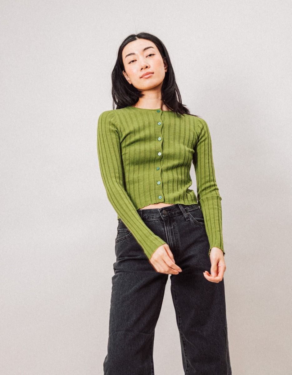 Ruby Button Cardi in Olive_1