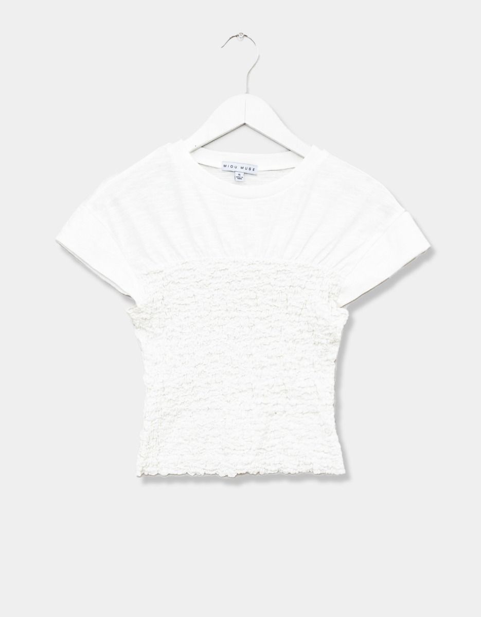 Smocked Tee in Ivory_0